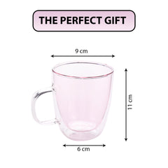 Kuber Industries 8 Pcs Glass Coffee Mugs | Borosilicate Double Walled Glass Mug | High Heat Resistant | Microwave and Dishwasher Safe | 400 ML | Pack of 4 | Pink