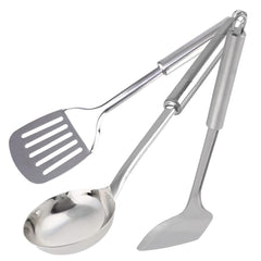 Heart Home Stainless Steel Kitchen Utensil, Cookware Set, Kitchen Tool- Set of 3 (Spatula & Solid Turner & Ladle) (Silver)
