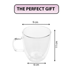 Kuber Industries 6 Pcs Glass Coffee Mugs | Borosilicate Double Walled Glass Mug | High Heat Resistant | Microwave and Dishwasher Safe | 400 ML | Pack of 3 | Transparent