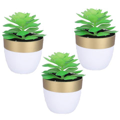 Kuber Industries Artificial Plants for Home Décor|Natural Looking Indoor Fake Plants with Pot|Artificial Flowers for Decoration-Pack of 3 (Green)