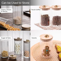 Heart Home Borosilicate Glass Jar with Bamboo Lid | Kitchen Organizer Items & Storage | Multi-utility, Airtight Jar for Cookies, Snacks, Tea, Coffee, Sugar | Set of 2 (1125ml) (Pack of 4)
