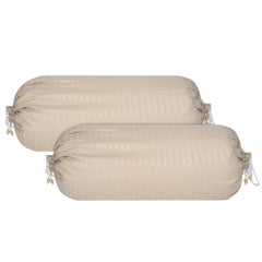 Heart Home Bolster Covers | Soft Cotton Bolster Cover Set | Diwan Round Bolster Pillow Covers | Striped Pattern Masand Cover | 16x32 Inch | Pack of 2 | Cream