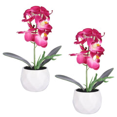 Kuber Industries Artificial Plants for Home Décor|Natural Looking Indoor Fake Plants with Pot|Artificial Flowers for Decoration-Pack of 2(Pink)