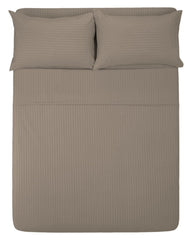 Heart Home Lining Design Cotton Double Bedsheet with 2 Pillow Covers, 90"x100" (Brown)-50HH01935