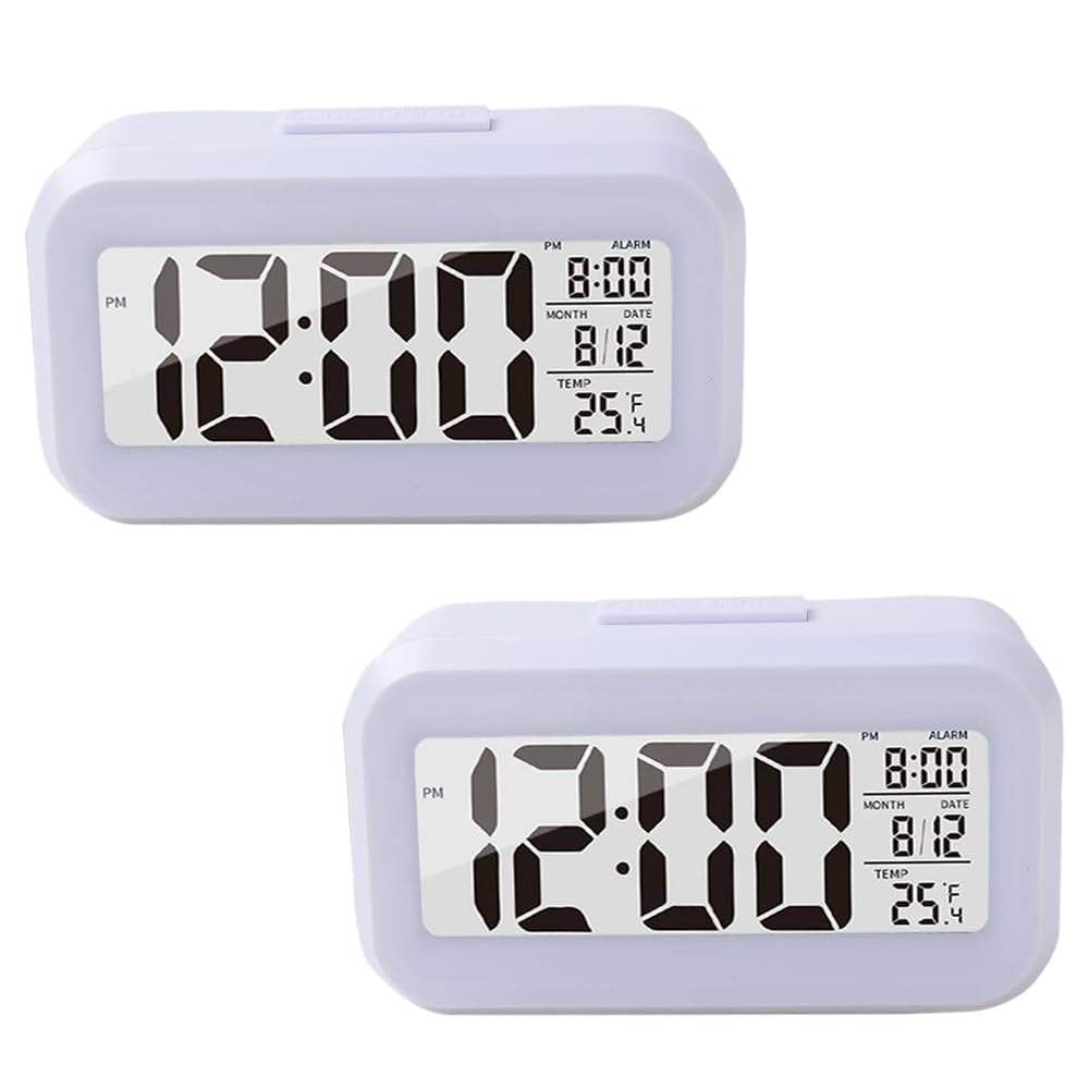 Kuber Industries ABS Battery Oprated Loud Digital Alarm Clock|Desk, Table Clock|Alarm Clock for Heavy Sleepers-Pack of 2 (White)