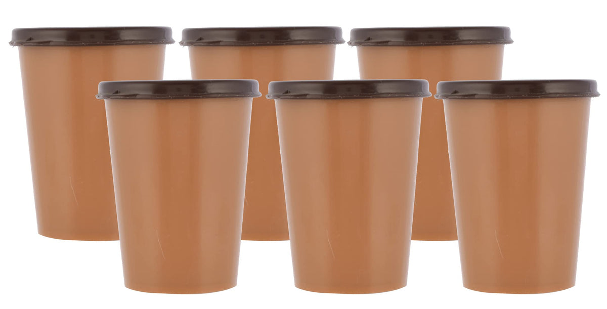 Heart Home Food Grade, Leakproof Plastic Everyday Glass,Tumbler with Lid, 300ml- Set of 6 (Coffee)-HS43HEARTH25676