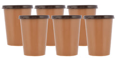 Heart Home Food Grade, Leakproof Plastic Everyday Glass,Tumbler with Lid, 300ml- Set of 6 (Coffee)-HS43HEARTH25676