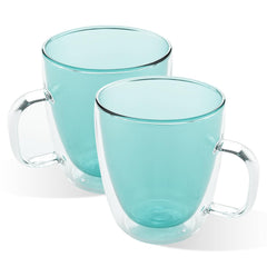 Kuber Industries 2 Pcs Glass Coffee Mugs | Borosilicate Double Walled Glass Mug | High Heat Resistant | Microwave and Dishwasher Safe | 400 ML | Pack of 1 | Green