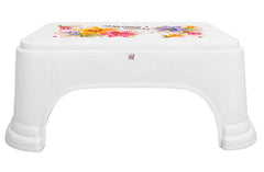 Fun Homes Floral Print 2 Pieces Plastic Bathroom Stool, Pink & White