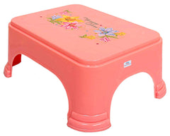 Heart Home Printed 2 Pieces Plastic Bathroom Dustbin & Stool Set (Pink)