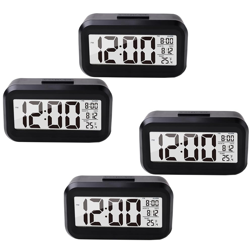 Kuber Industries ABS Battery Oprated Loud Digital Alarm Clock|Desk, Table Clock|Alarm Clock for Heavy Sleepers-Pack of 4 (Black)