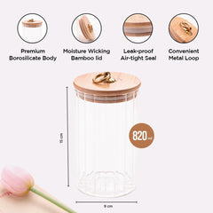 Kuber Industries Borosilicate Glass Jar with Bamboo Lid | Kitchen Organizer Items & Storage | Multi-utility, Leakproof, Airtight Storage Jar for Cookies, Snacks, Tea, Coffee, Sugar | Set of 2 (820ml)