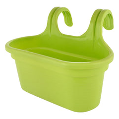 Kuber Industries Hanging Flower Pot|Double Hook Plant Container|Durable Plastic Glossy Finish Pots for Home|Balcony|Garden|12 Inch|Pack of 2 (Green)