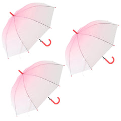 Kuber Industries Transparent Umbrella For Men & Women|Automatic Umbrella For Rain-Pack of 3 (Pink)
