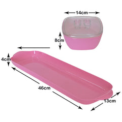 Heart Home Food Grade Microwave Safe Plastic 1 Tray & 3 Bowls Set with Silicon Rubberized Ring Lid (Pink)-50HH01374