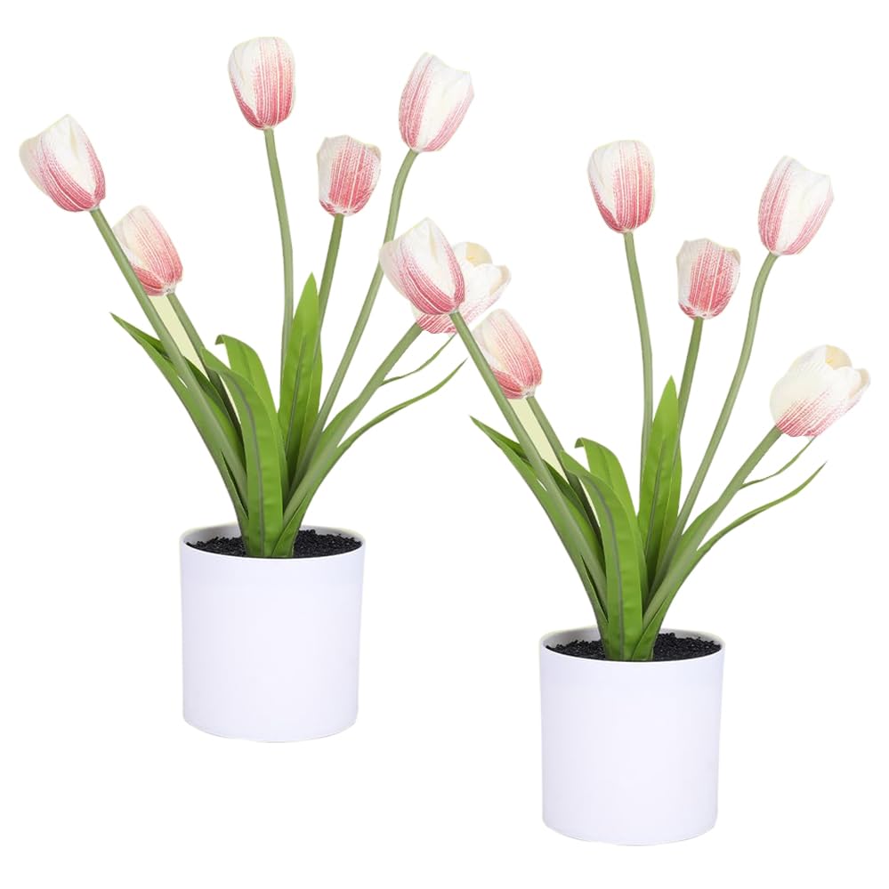 Kuber Industries Artificial Plants for Home D?cor|Natural Looking Indoor Fake Plants with Pot|Artificial Flowers for Decoration-Pack of 2 (Pink)