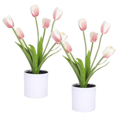 Kuber Industries Artificial Plants for Home D?cor|Natural Looking Indoor Fake Plants with Pot|Artificial Flowers for Decoration-Pack of 2 (Pink)