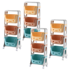 Kuber Industries 3 Layer Smiley Design Children's Storage Rack|Kids Toy Storage Organizer|3-Layer Rolling Cart|Pack of 4|Multicolor|