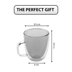 Kuber Industries 10 Pcs Glass Coffee Mugs | Borosilicate Double Walled Glass Mug | High Heat Resistant | Microwave and Dishwasher Safe | 400 ML | Pack of 5 | Gray
