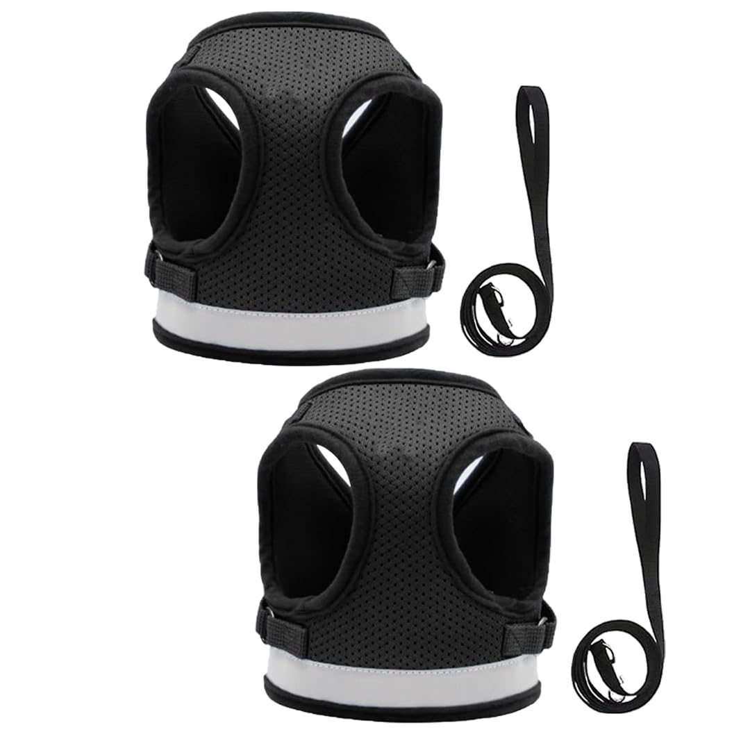 Kuber Industries Reflective Dog Harness with Adjustable Leash|Breathable Polyester Mesh Fabric |Small Size|HT-844|Comfortable No-Pull Grip|Quick Release Buckles|Easy On-Off Harness|Black (Pack of 2)