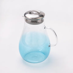 Kuber Industries Premium 970ml Glass Jug with Stainless Steel Lid and Handle | Leakproof Pitcher for Water, Cold Brew, Tea, Iced Coffee, Lemonade | Heat Resistant | Housewarming Gift | Blue