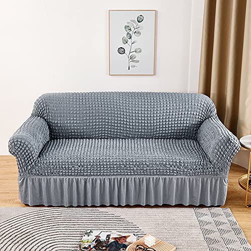 Kuber Industries Pack of 2 Sofa Cover | 3-Seater Sofa Cover | Sofa Chair Cover | Couch Cover for Hall | Universal Sofa Slipcover | Elastic Spandex Sofa Cover for Living Room | 3SSC004 | Silver Grey