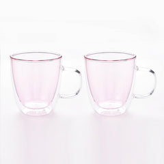 Kuber Industries 8 Pcs Glass Coffee Mugs | Borosilicate Double Walled Glass Mug | High Heat Resistant | Microwave and Dishwasher Safe | 400 ML | Pack of 4 | Pink