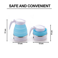 Homestic Foldable Electric Kettle 600 ML | Silicone Body With 304-Stainless Steel Base | Leak Proof Design | Multipurpose Portable Electric Kettle for Travel, Office & Home | 600W | Blue