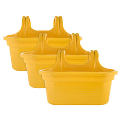 Kuber Industries Hanging Flower Pot|Double Hook Plant Container|Durable Plastic Glossy Finish Pots for Home|Balcony|Garden|12 Inch|Pack of 3 (Yellow)