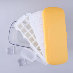 Kuber Industries Ice Cube Tray with Lid | Ice Cube Storage Box with Ice Scoop | 24 Ice Cube Molds for Freezing | One-Press Demolding | BPA Free | Yellow