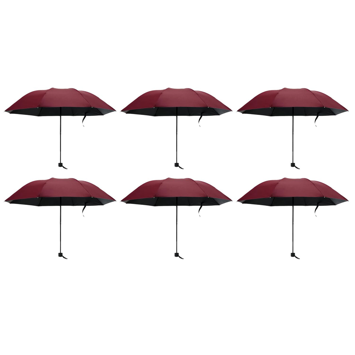 Kuber Industries Pack of 6| 3 Fold Manual Umbrella|Windproof, Sunproof & Rainproof|with Polyester Canopy, Sturdy Steel Shaft & Wrist Straps|Easy to Hold & Carry|Umbrella for Women, Men & Kids |Red