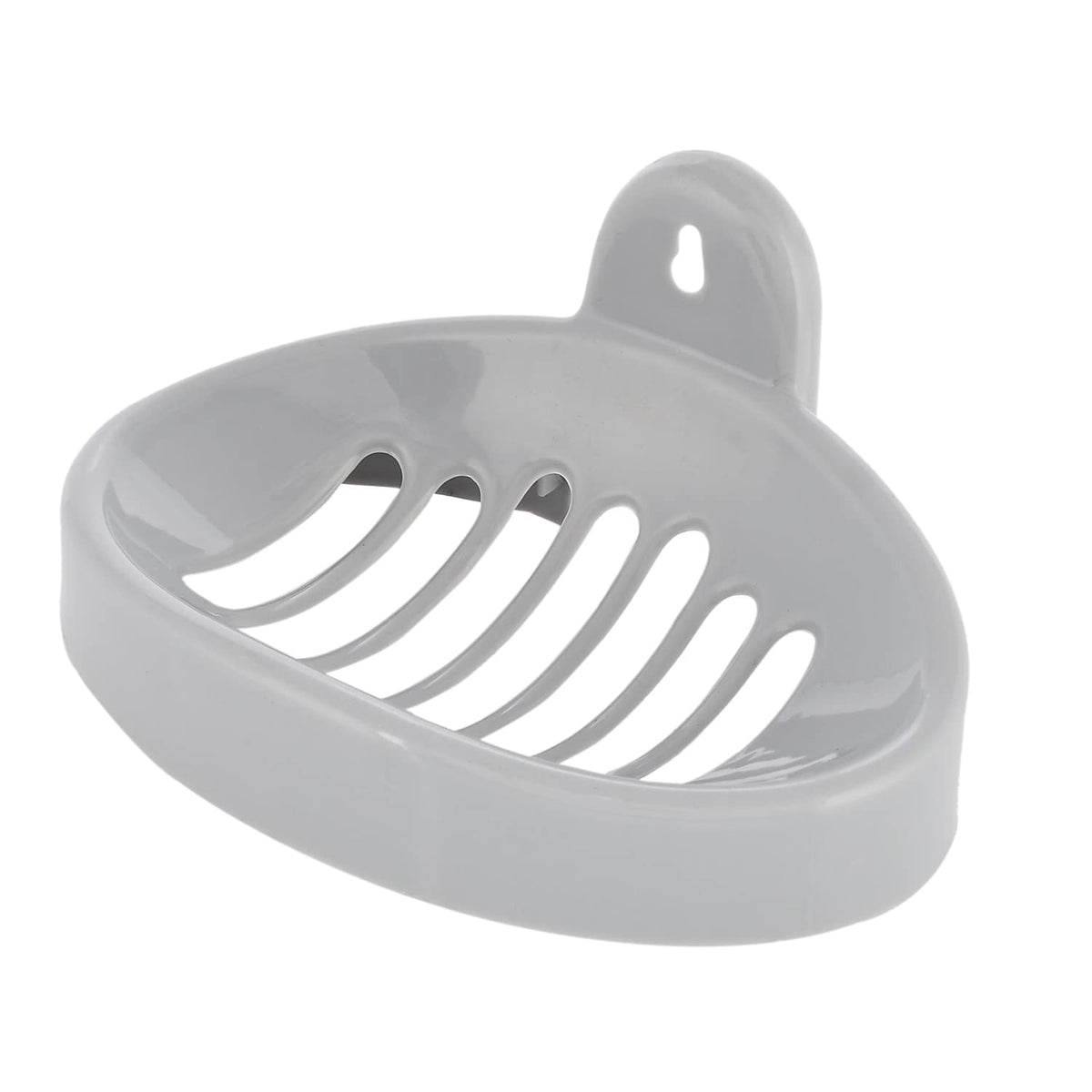 Kuber Industries Soap Holder|Sink Soap Holder|Plastic Wall Mounted Soap Holder|Oval Shape Self Draining Soap Dish for Bathroom (Silver)