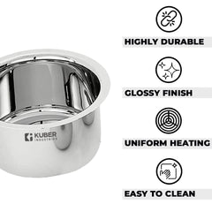 Kuber Industries Stainless Steel Tope and Handi Set | Tope (800ml, 1L, 1.4L, 1.9L & 2.4L) and Handi (600ml, 1L &1.6L)| Induction Friendly | Rust Proof, Easy to Clean & Store