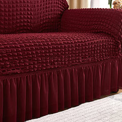 Kuber Industries Pack of 2 Sofa Cover | Single Seater Sofa Cover | Sofa Chair Cover | Couch Cover for Hall | Universal Sofa Slipcover | Elastic Spandex Sofa Cover for Living Room | OSSC006 | Wine Red