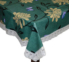 Kuber Industries Flower PVC 6 Seater Dining Table Cover - Green