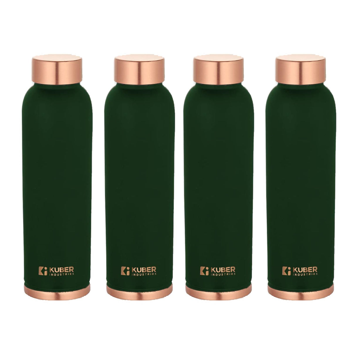 Kuber Industries Copper Water Bottle | BPA Free, Non Toxic | Leakproof, Durable & Lightweight | With Added Health Benefits of Copper | Ergonomic Design & Easy to Clean | Green| 950 ml (Pack Of 4)