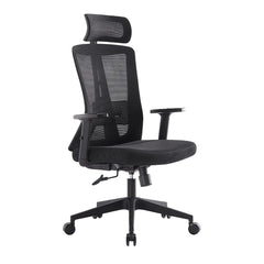 Kuber Industries Ergonomic Office Chairs for Work From Home | Comes with Manual Height Adjustable, Armrest, Headrest & Lumbar Support | Comfy Study Chair for Students with Wheels | Black | 1528A-BLK