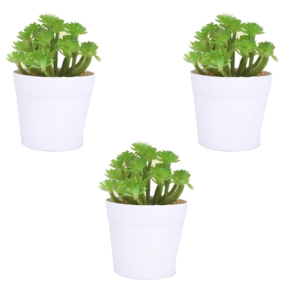 Kuber Industries Artificial Plants for Home Décor|Natural Looking Indoor Fake Plants with Pot|Artificial Flowers for Decoration-Pack of 3 (Green)