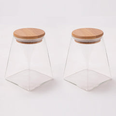 Homestic Borosilicate Glass Jar with Bamboo Lid | Kitchen Organizer Items & Storage | Multi-utility, Leakproof, Airtight Storage Jar for Cookies, Snacks, Tea, Coffee, Sugar | Set of 2 (560ml)