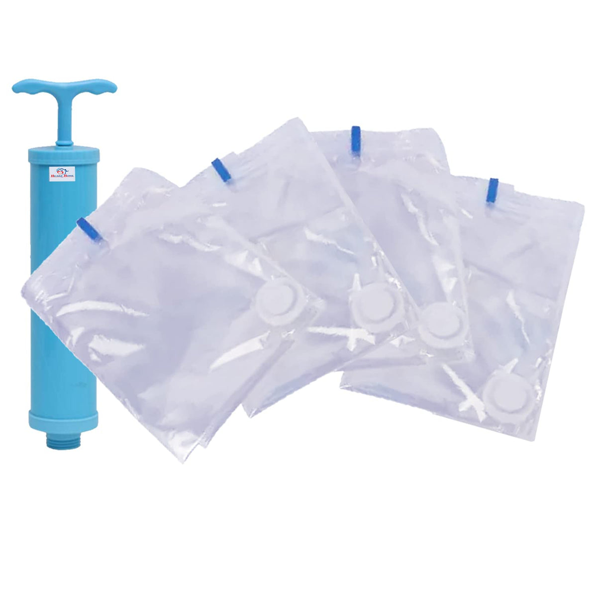 Heart Home Vacuum Storage Bags|Space Saver Bags|Travel Vacuum Storage Seal Bags for Comforters Blankets Clothes Pillows With Hand Pump,70x100 cm,Pack of 4 (Transparent)