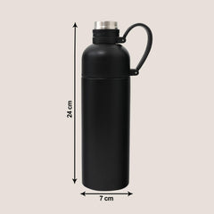 Kuber Industries Pack of 5 Vacuum Insulated Water Bottle | Stainless Steel Sipper Bottle with Handle | Hot & Cold Water Bottle | Leakproof, BPA Free, Rustproof | 500 ML | Black