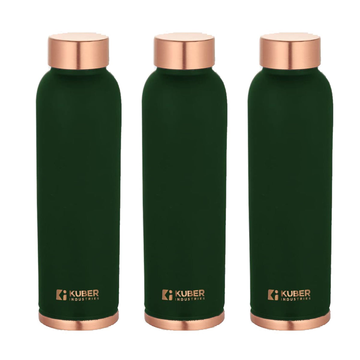Kuber Industries Copper Water Bottle | BPA Free, Non Toxic | Leakproof, Durable & Lightweight | with Added Health Benefits of Copper | Ergonomic Design & Easy to Clean | Green| 950 ml (Pack of 3)