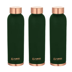 Kuber Industries Copper Water Bottle | BPA Free, Non Toxic | Leakproof, Durable & Lightweight | with Added Health Benefits of Copper | Ergonomic Design & Easy to Clean | Green| 950 ml (Pack of 3)