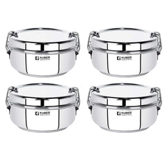 Kuber Industries Pack of 4 Stainless Steel Food Pack Lunch Box with Steel Separator Plate and Locking Clip, 1 Pc-400 ml Capacity