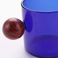 Kuber Industries 2 Pcs Borosilicate Glass Coffee Cups | Cup with Wooden Ball Handle | High Heat Resistant | Microwave and Dishwasher Safe | 120 ML | Pack of 1 | Blue