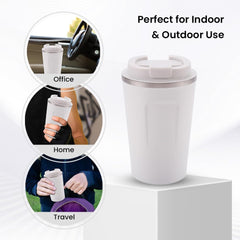 Kuber Industries Stainless Steel Insulated Coffee Cup With Sipper Mouth|Travel Coffee Mug "380 ML"-Pack of 3|White|