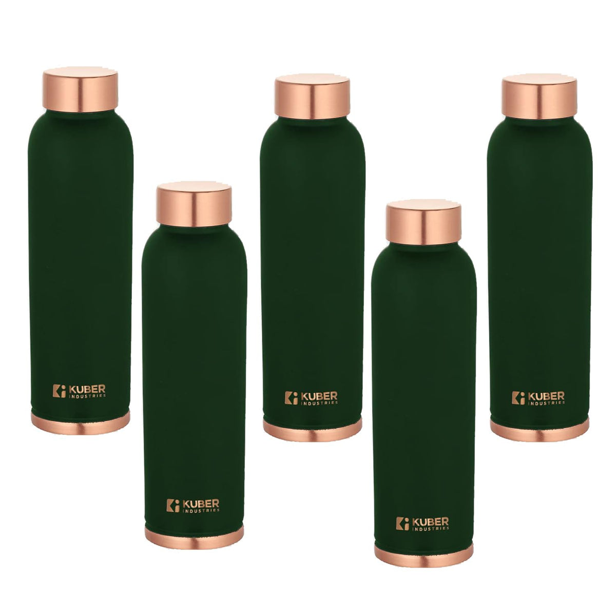 Kuber Industries Copper Water Bottle | BPA Free, Non Toxic | Leakproof, Durable & Lightweight | With Added Health Benefits of Copper | Ergonomic Design & Easy to Clean | Green| 950 ml (Pack Of 5)