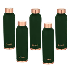 Kuber Industries Copper Water Bottle | BPA Free, Non Toxic | Leakproof, Durable & Lightweight | With Added Health Benefits of Copper | Ergonomic Design & Easy to Clean | Green| 950 ml (Pack Of 5)