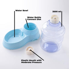 Kuber Industries Dog Food Bowl|Drinking Fountain Cat & Dog Bowl|Reusable,Durable|Bowl with Refillable Water Bottle|Stylish Dog Accessories for Indoor & Outdoor Use|LS147BL|3500ML|Blue (Pack of 6)