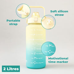 Kuber Industries 2 Litre Water Bottle with Time Marker|BPA Free,Leakproof,Non-Toxic & Durable|Sipper Water Bottle for Kids & Adults with Straw|for Gym,Home,Office & School |Yellow & Blue (Pack of 5)